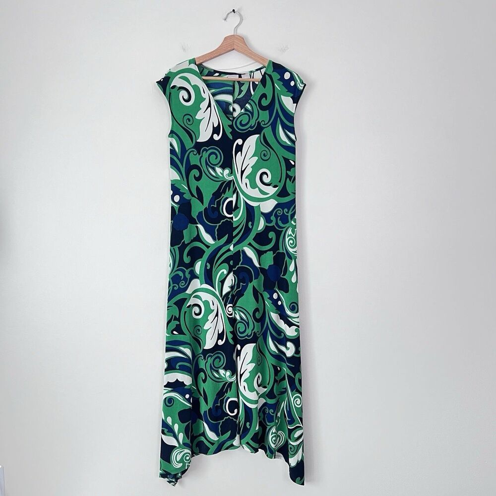Chico’s Travelers Maxi Dress Size 0 US 4/6 Green Blue Abstract Stretch - Picture 2 of 10